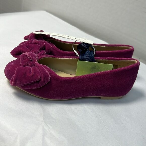 Janie and Jack 100048212 Velvet Bow Ballet Flat Burgundy Raspberry NWT - Picture 5 of 9
